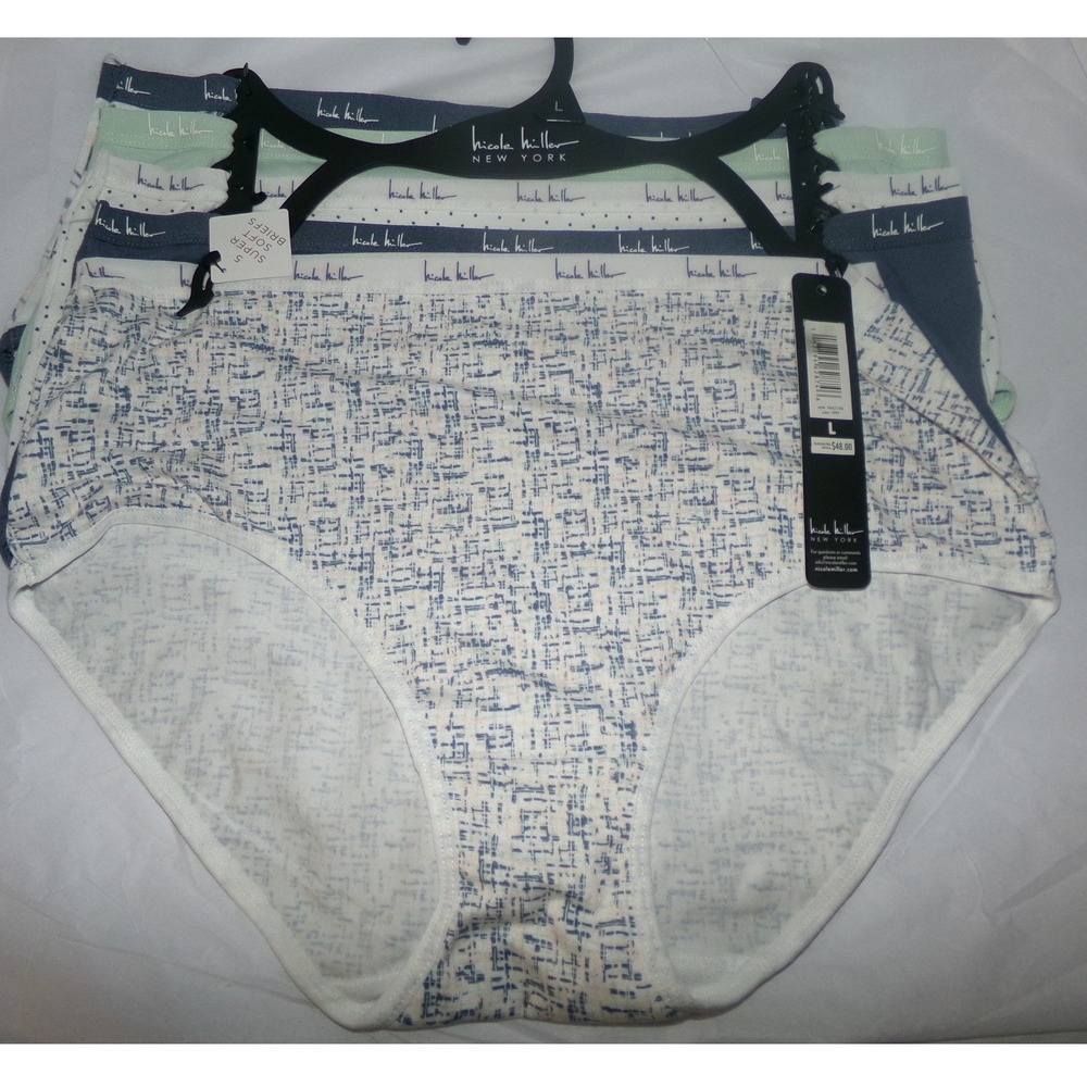 Nicole Miller New York Womens SZ LRG 5 Pack Super Soft Briefs Navy Sage White
